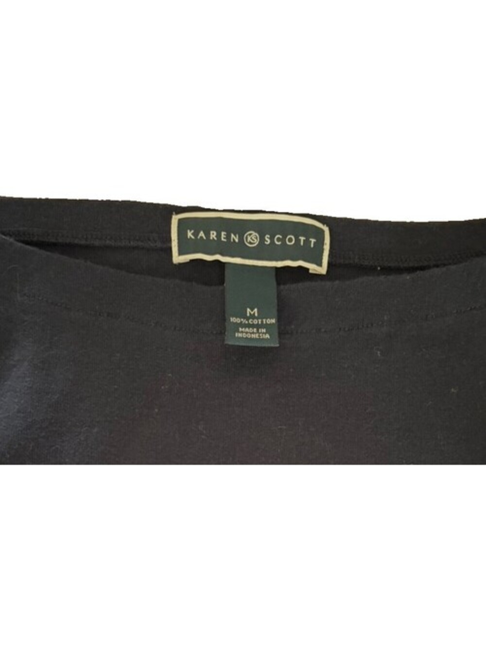 Karen Scott Womens Medium Navy Blue 100 Cotton Boat Neck Elbow Sleeve Top Macy’s - Picture 4 of 4